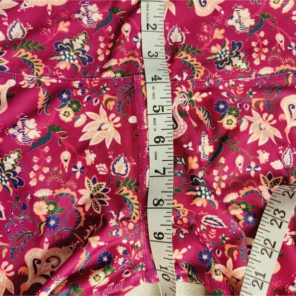Lorna Jane Persia Core 7/8 Floral Pink Red Capri Crop Tight Leggings SM - Picture 8 of 9